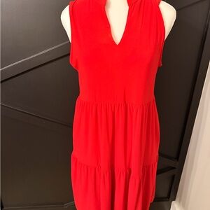 Sleeveless Red V-Neck Tiered Women's Dress
